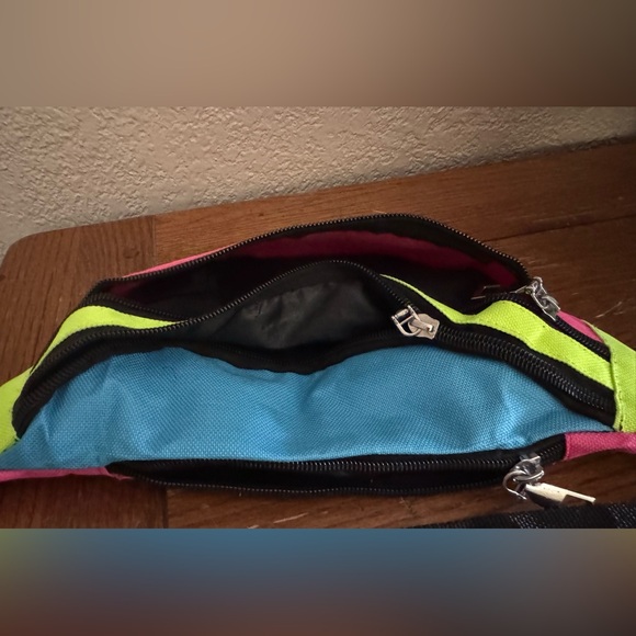 80s Neon Fanny Pack Adjustable Retro Two Pockets Waist Bag Lightweight - Picture 5 of 7